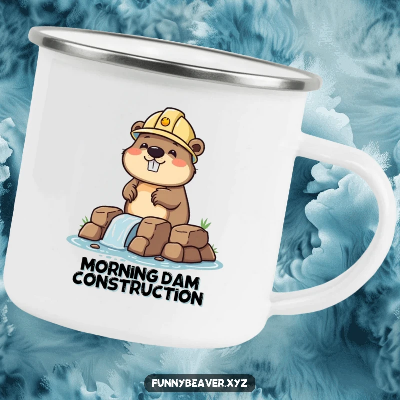 Funny beaver in a hard hat, ready for outdoor construction, perfect for camping and humorous coffee breaks.