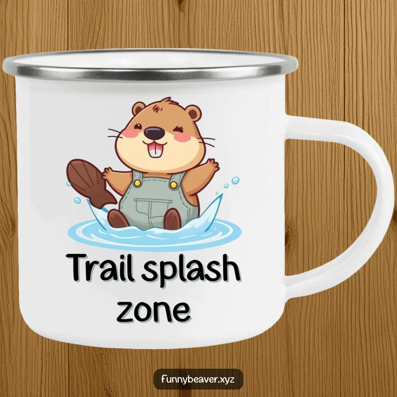 Funny beaver in overalls splashing in water, perfect for camping trips and humorous lakeside relaxation.