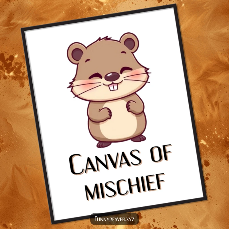 Funny digital art print of a whimsical beaver with a mischievous grin, holding a paintbrush, perfect for instant, artistic, and humorous wall decor.