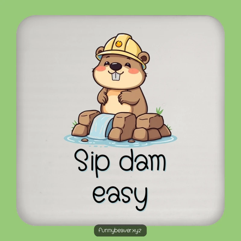 Funny Beaver Dam Drink Coaster: Hilarious Hard Hat Builder Protection for Tables