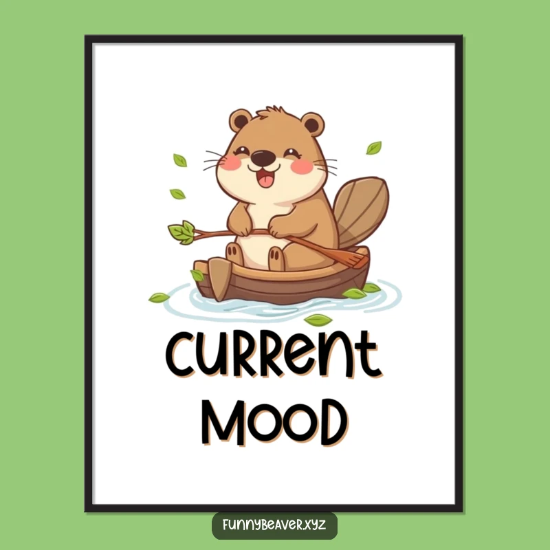 Funny Beaver Paddling Raft Poster - Whimsical Wall Art Gift