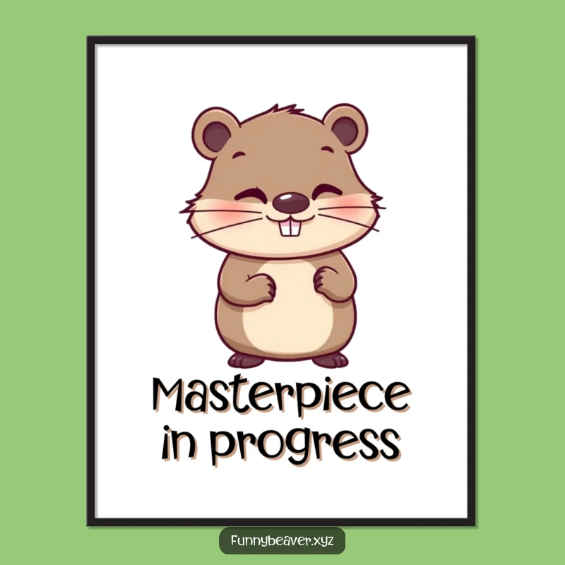 Funny Whimsical Beaver Paintbrush Poster - Artistic Wall Art