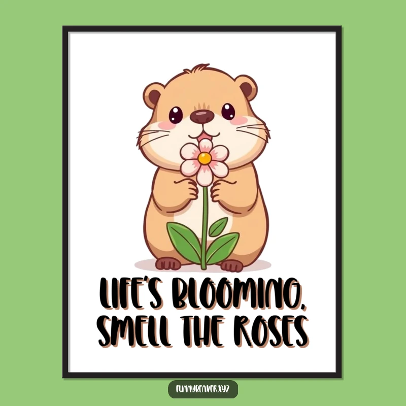 Funny Free Printable Wall Art: Sweet Beaver Flower Downloadable Art Decor