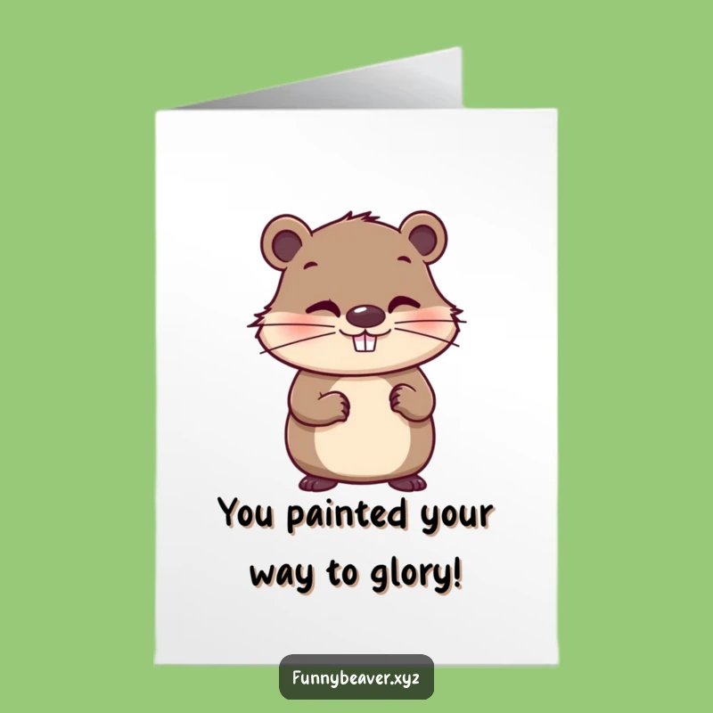 Free Printable Congrats Card: Whimsical Beaver Creates Success Downloadable