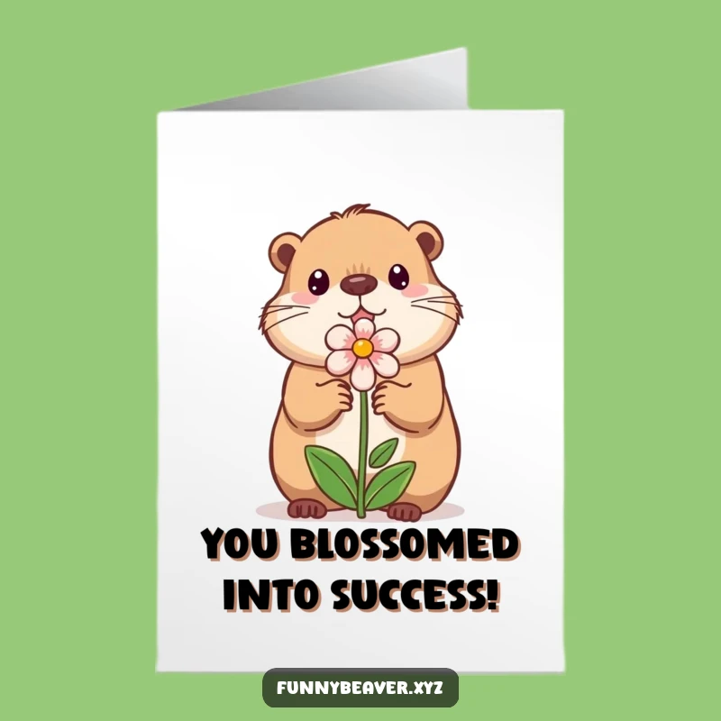 Free Printable Congrats Card: Sweet Beaver Flower Gesture Downloadable Cheer