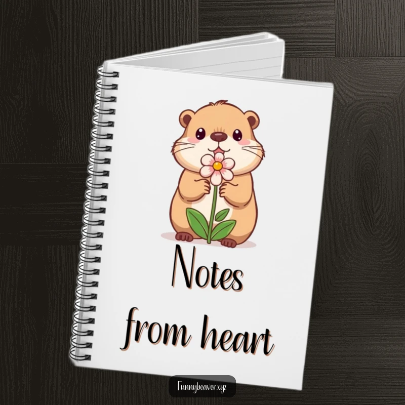 Funny notebook featuring a sweet beaver offering a small, illustrated flower, perfect for journaling thoughts, dreams, and gentle ideas.