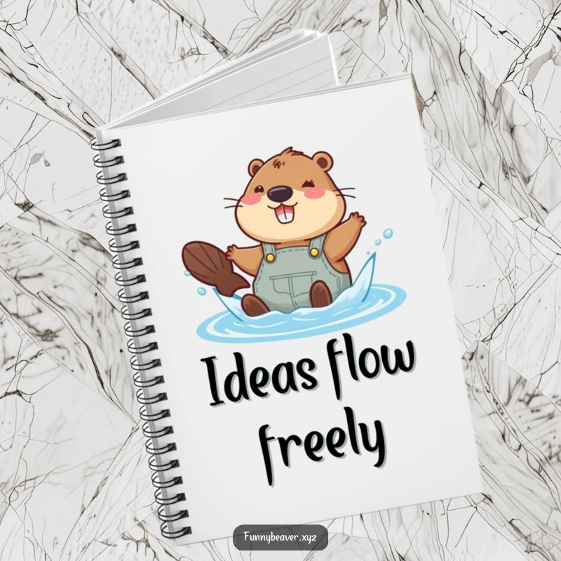 Funny beaver in overalls splashing in water, inspiring creativity and fun in this durable and humorous notebook.