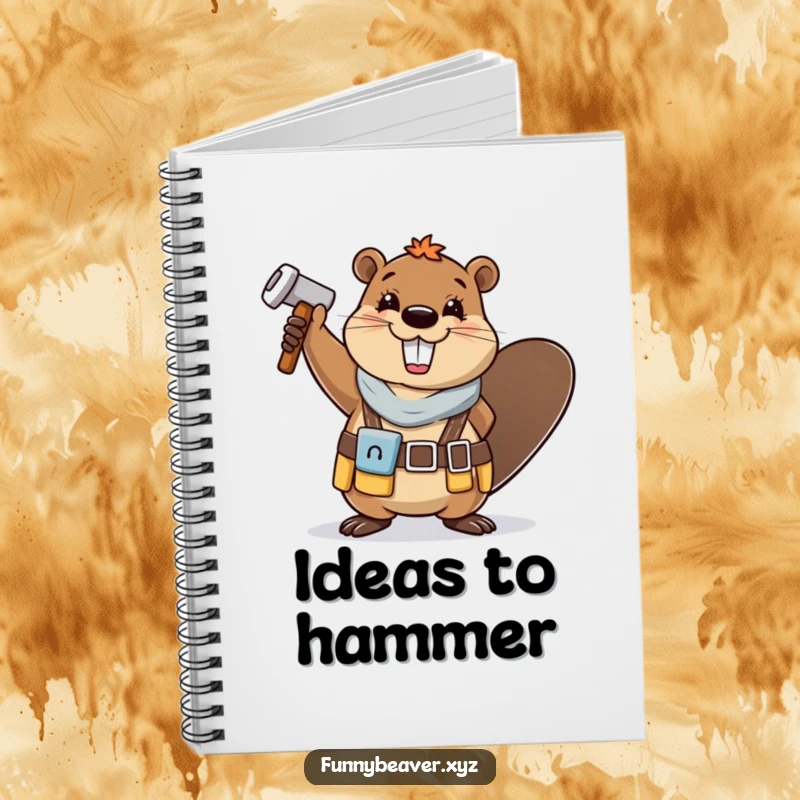 Funny beaver in a tool belt waves a hammer, inspiring creativity and organization in this humorous notebook.