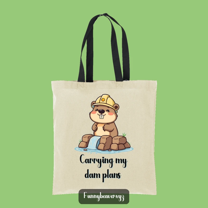 Funny Beaver Dam Designer Tote Bag: Hilarious Hard Hat Builder Accessory