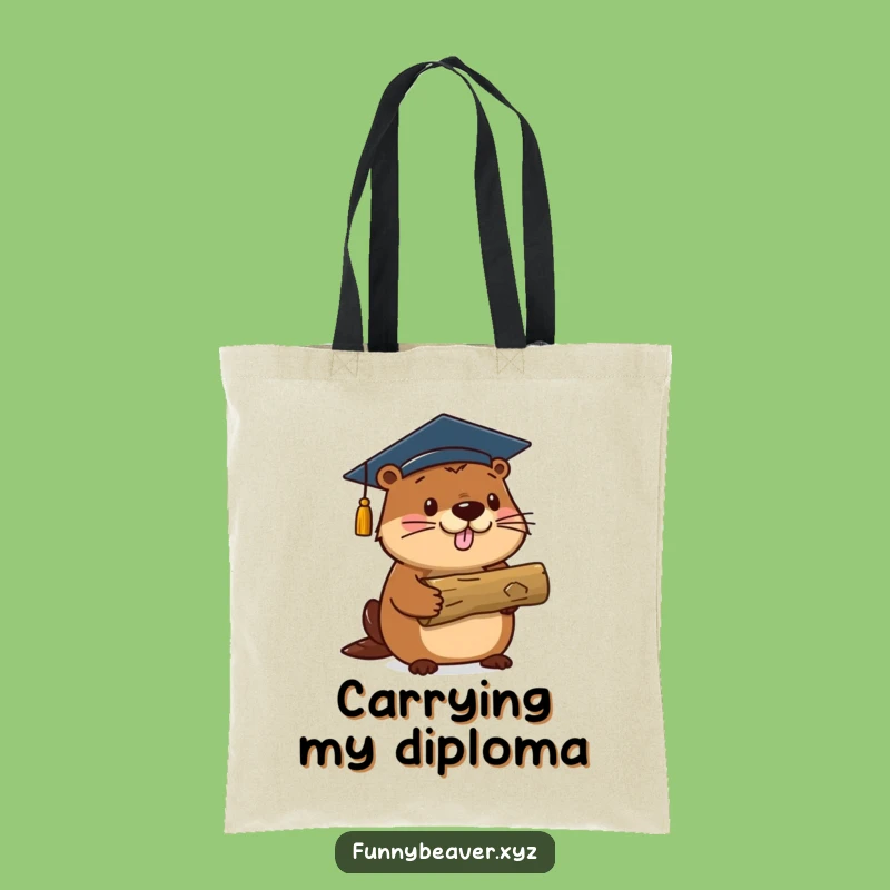 Funny Beaver Graduation Tote Bag: Proud Log Holder Achievement Accessory